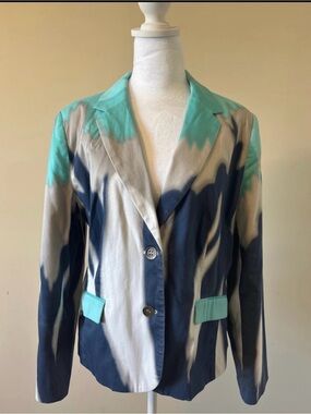 Monroe & Main Aqua, Navy & Cream Tie-Dye Single-Breasted Blazer